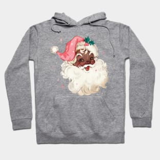 Retro Black Santa Claus Mid Century Modern Cute Pink Santa Hoodie